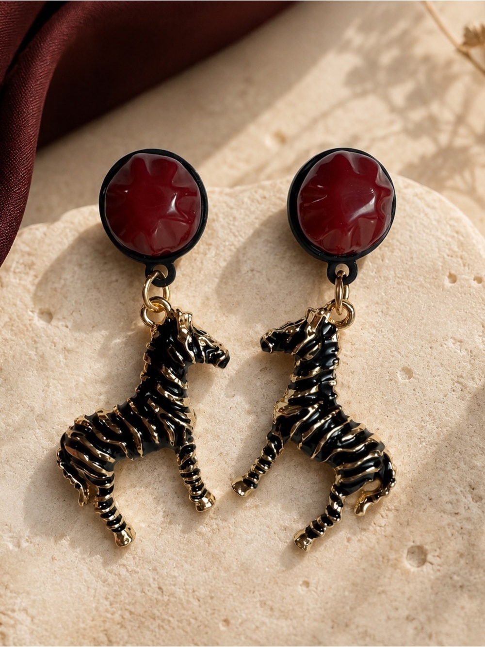 Gold and Black Zebra Earrings Animal Accessories - Picture 3 of 9